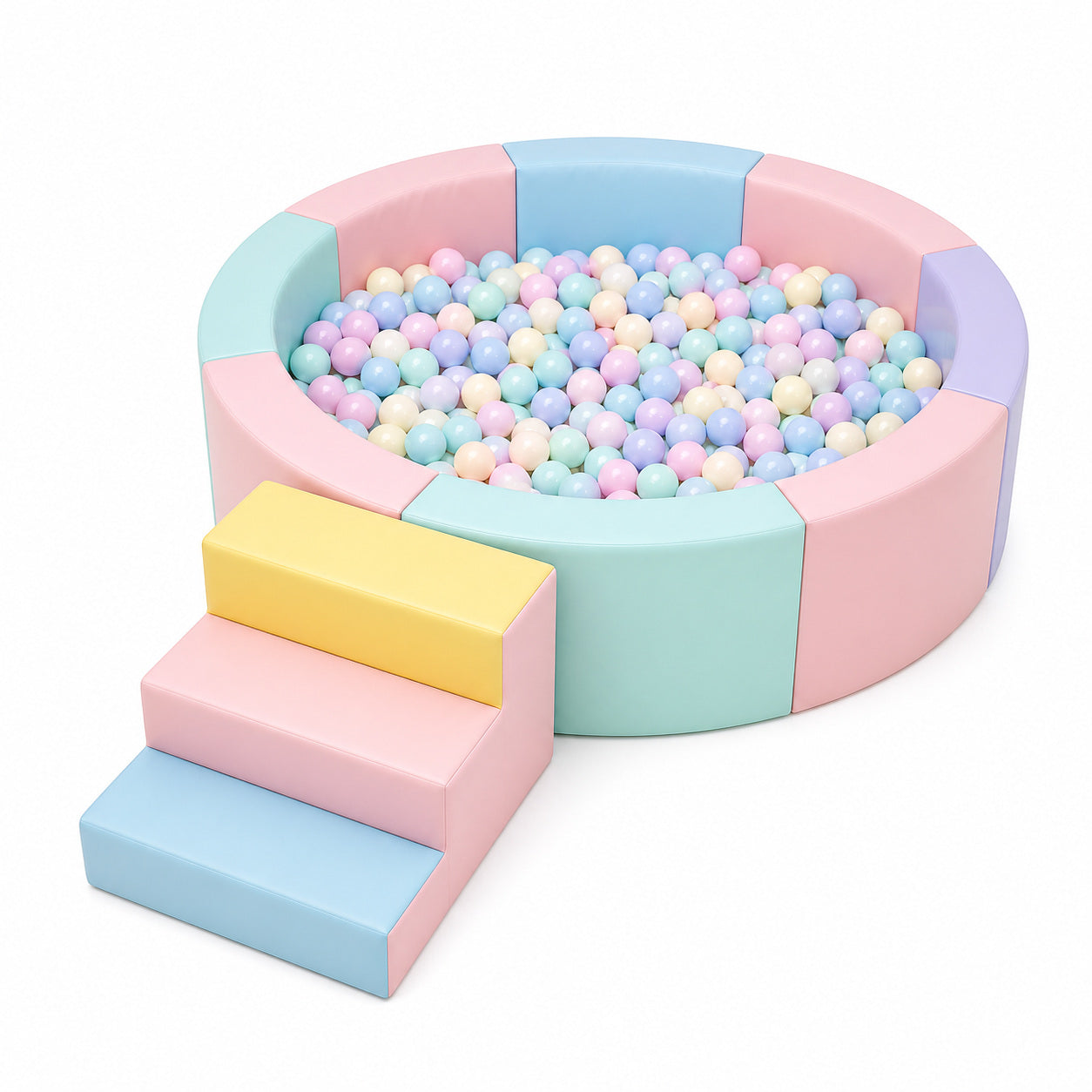 Round Ø200 cm Ball Pit + Three-Step Stairs commercial soft play ball pit in macaron colors