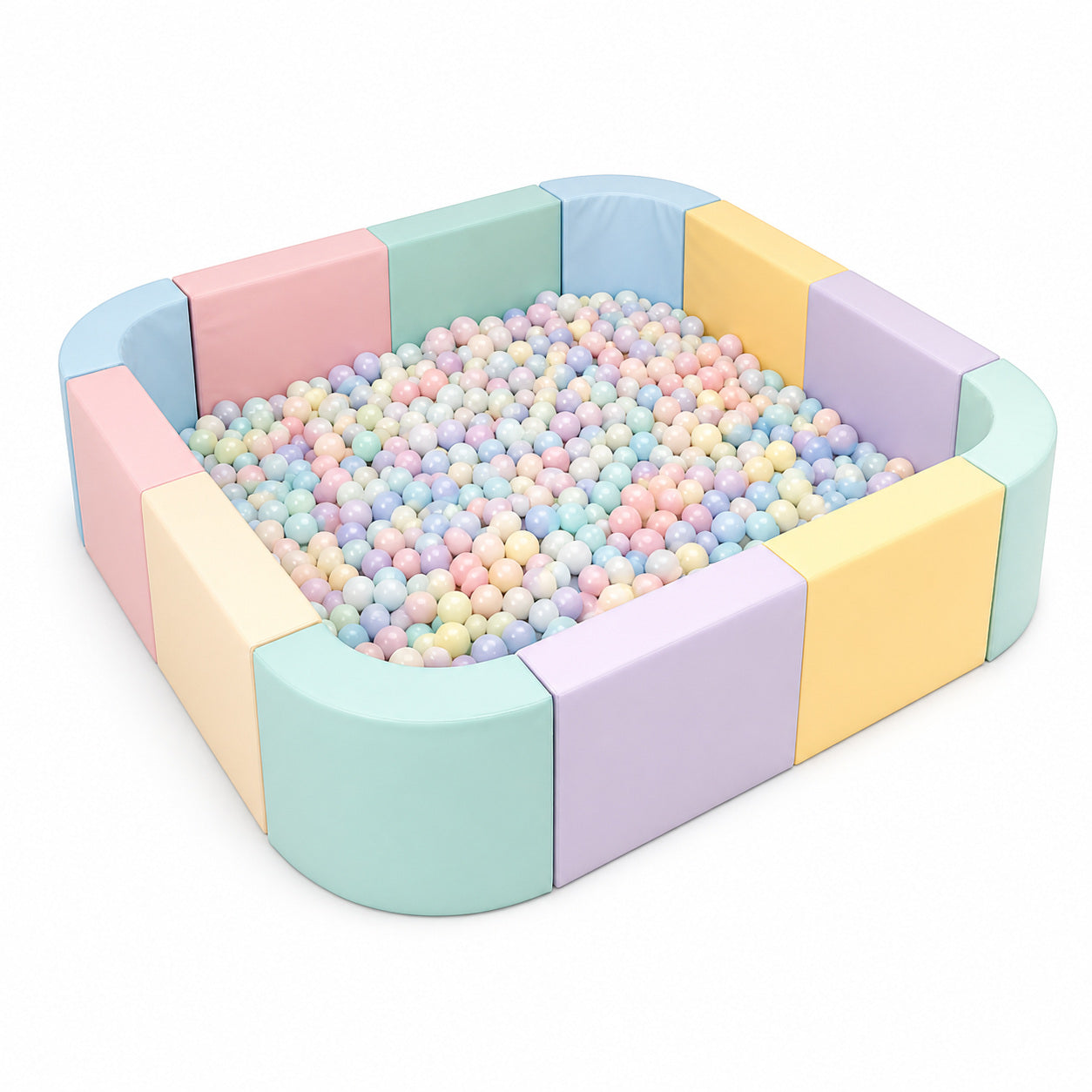 Rounded-Square Ball Pit — 200×200×50 cm commercial soft play ball pit in macaron colors