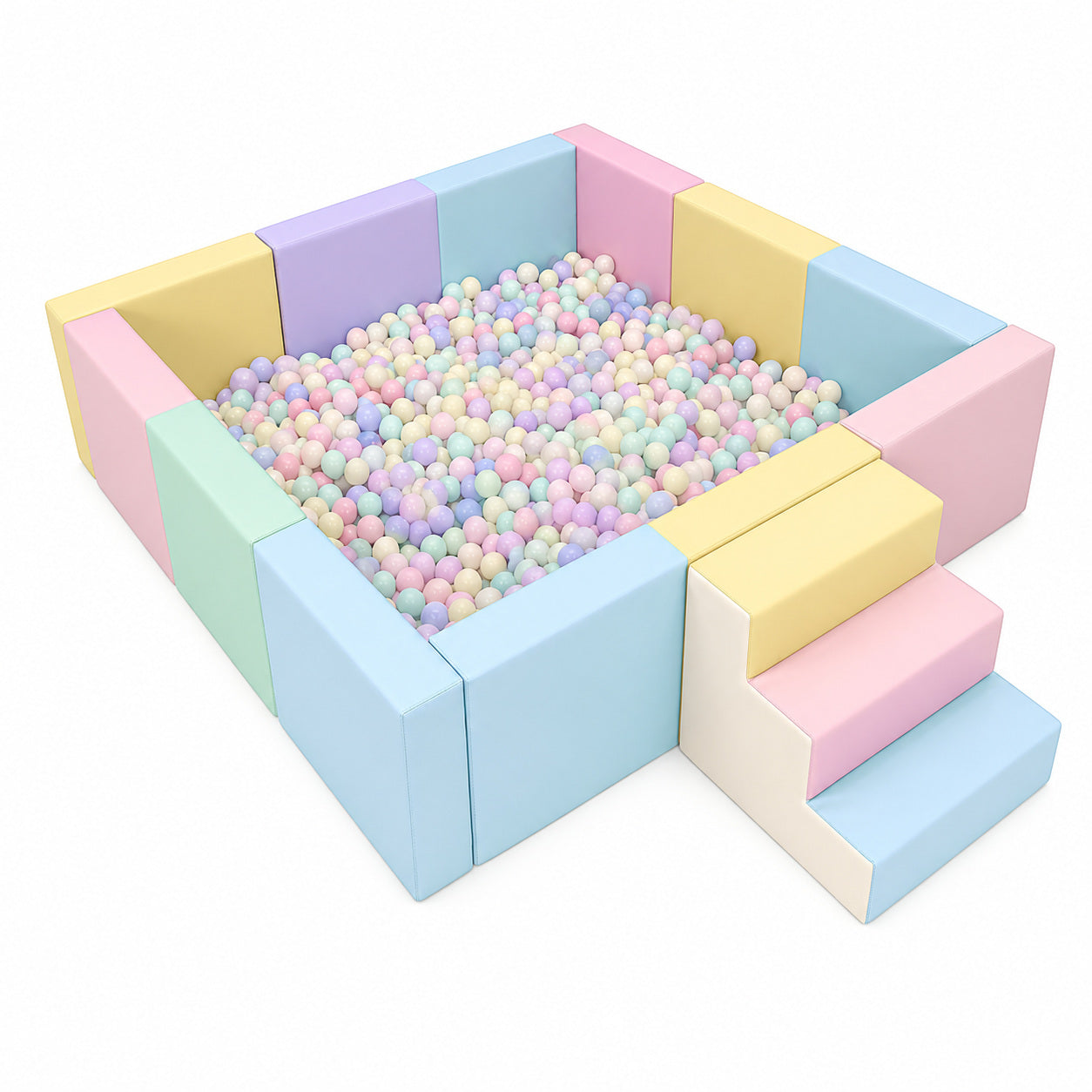 Square Ball Pit + Three-Step Stairs commercial soft play ball pit in macaron colors