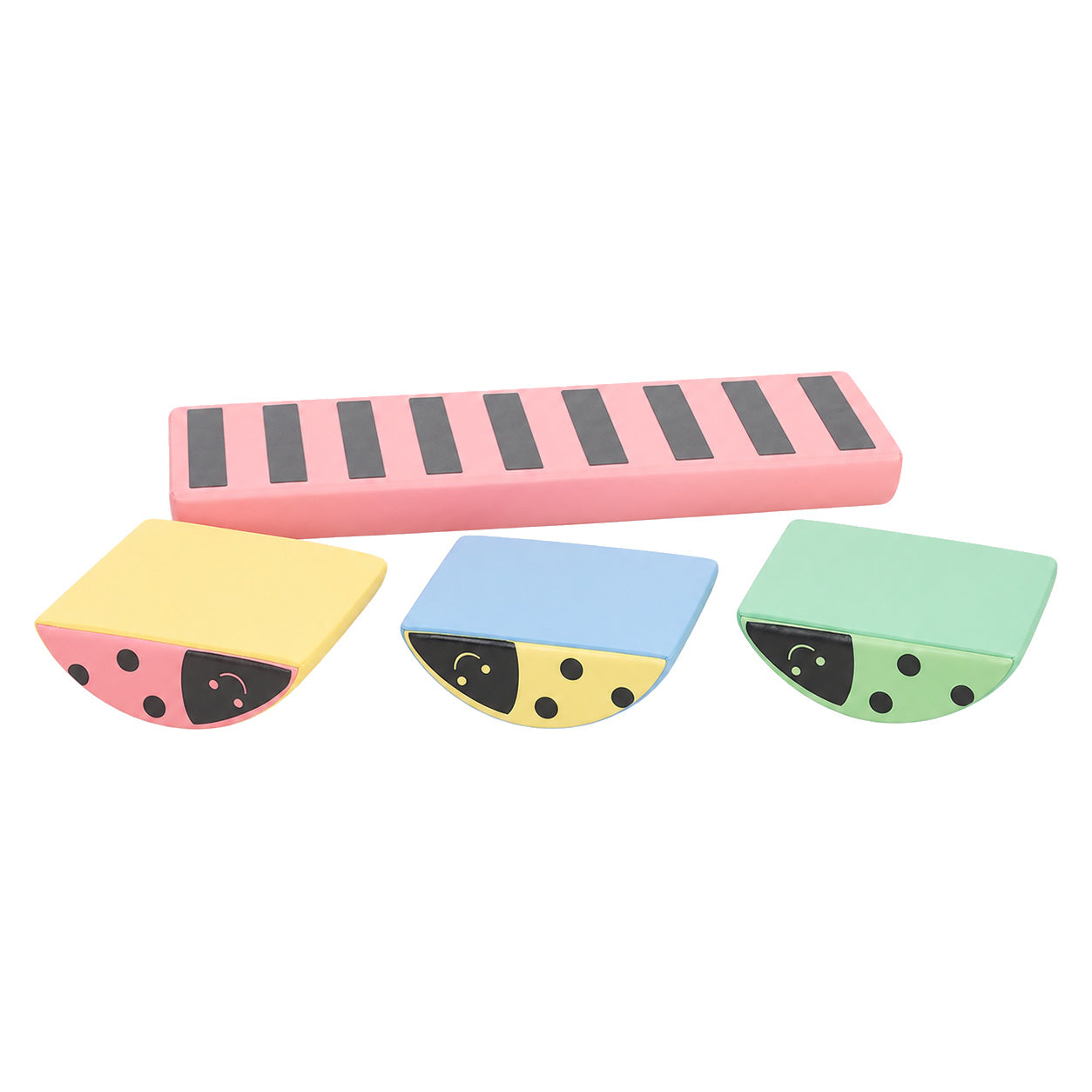 Caterpillar soft play balance obstacle set in macaron colors
