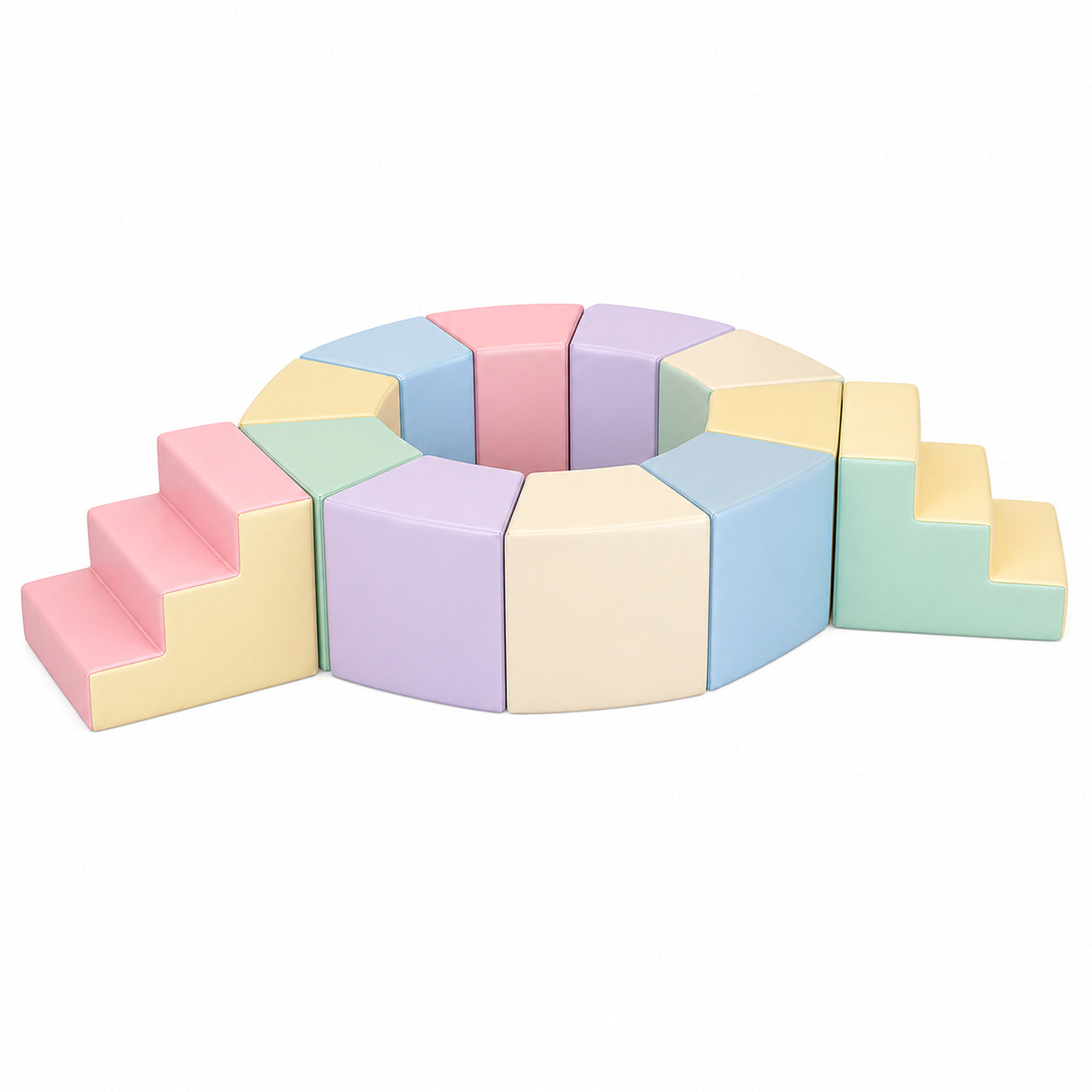Circular step up soft play path in macaron colors