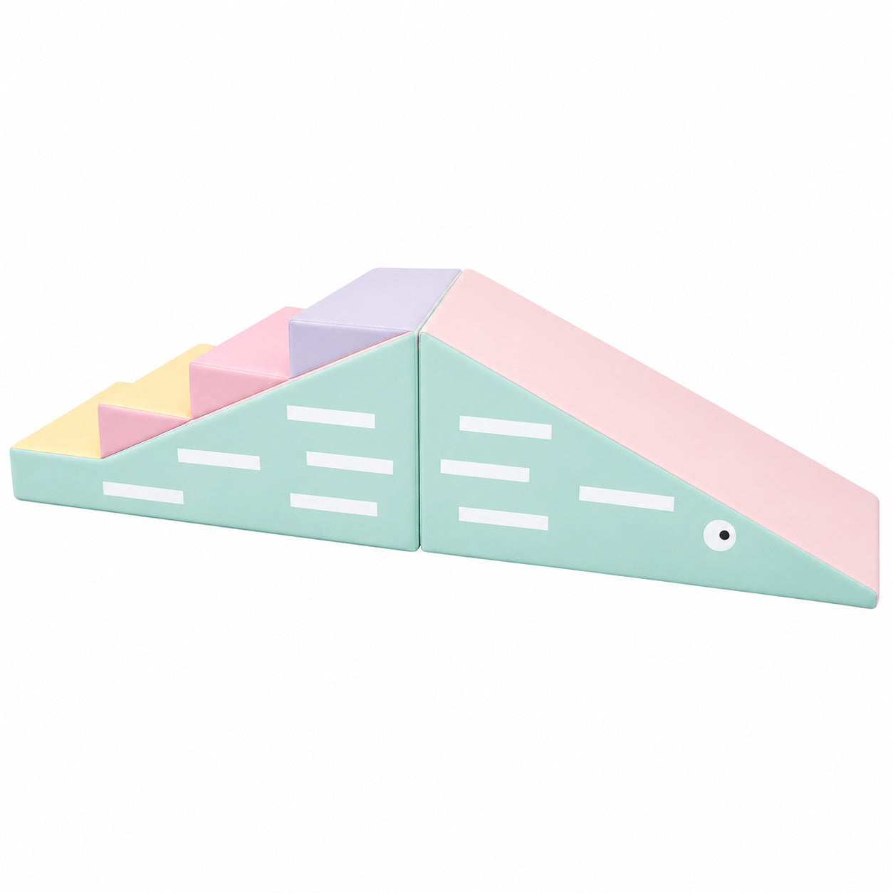 Crocodile soft play stairs and ramp in macaron colors