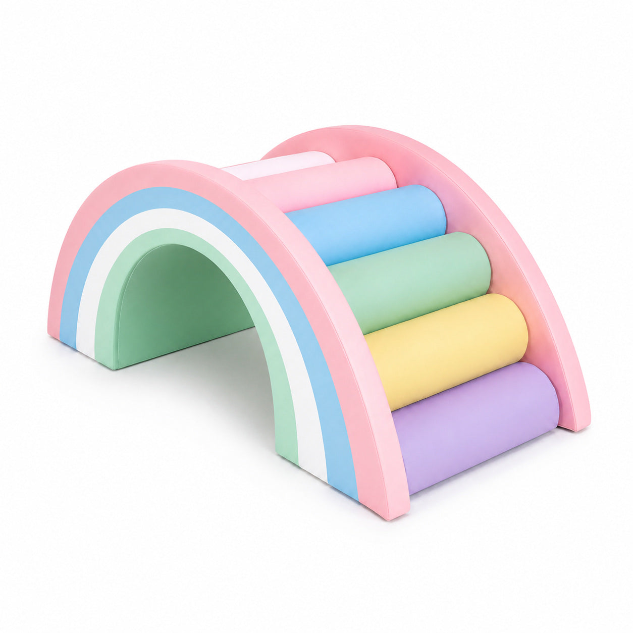 Alternate angle of multicolor macaron rainbow arch roller climber