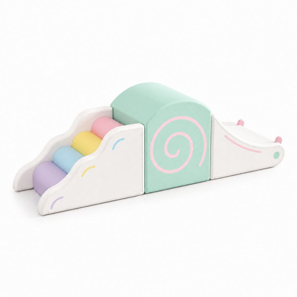 Macaron snail three-piece toddler soft play climber and slide on white background